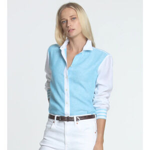 HINSON WU SHIRT LS CHELSEA SHIRT LUXE LINEN AQUA BLUE & WHITE 1610448